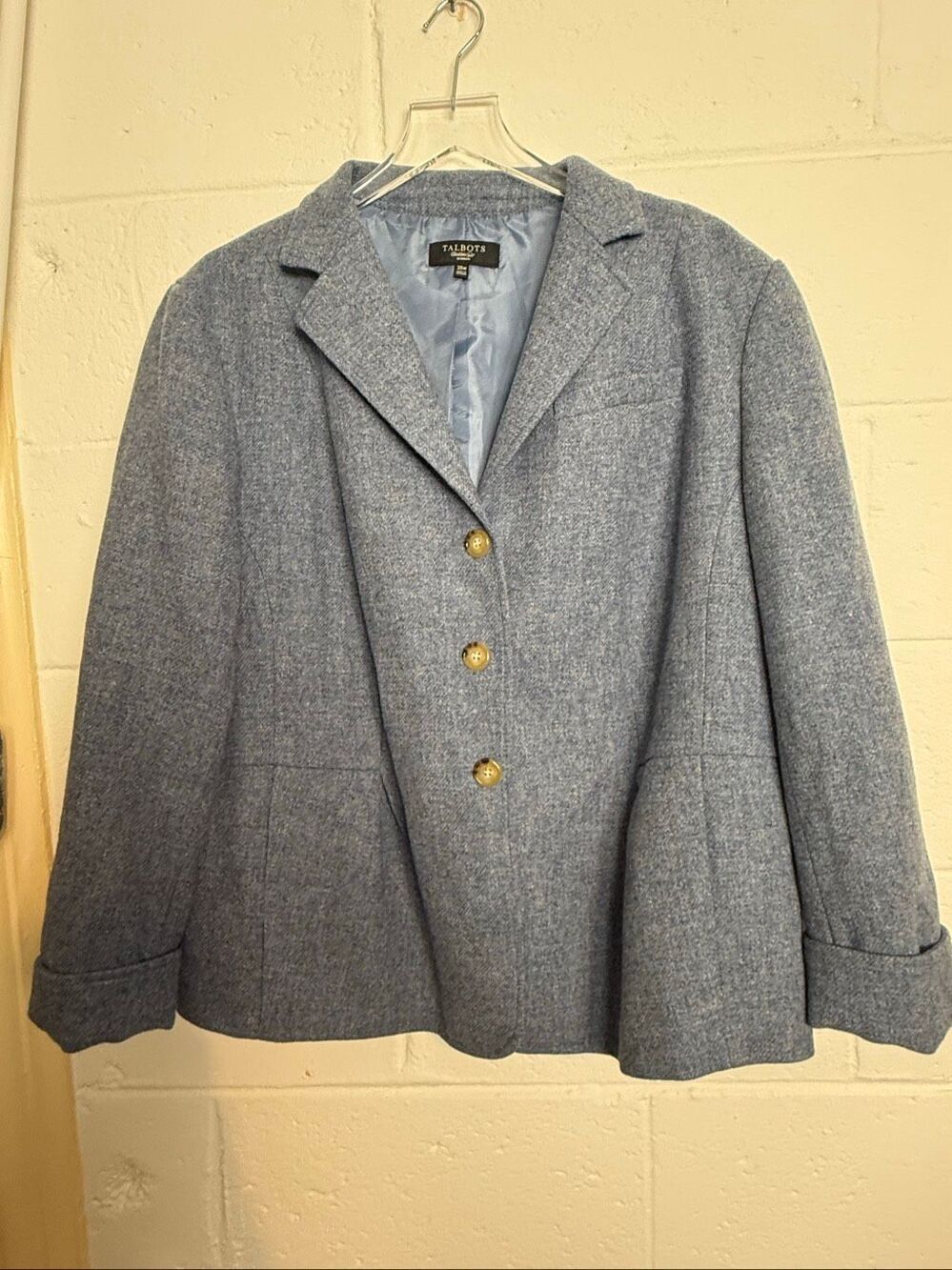 Talbots Woman 100% Wool Blue Grey Blazer Jacket Size 20W Heathered Three Button